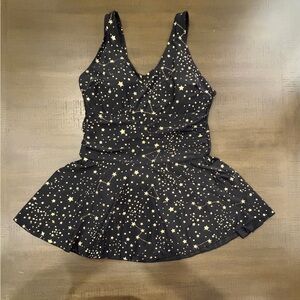 Younique Vintage Style Skirt Swimwear One Piece Bathing Suit Gold Stars L